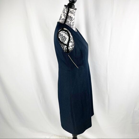 Tahari Exposed Zipper Pencil Dark Wash Midi Dress - Picture 3 of 10